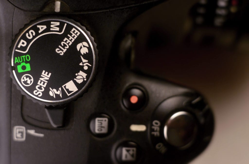 close-up image of a camera dial showing the various modes
