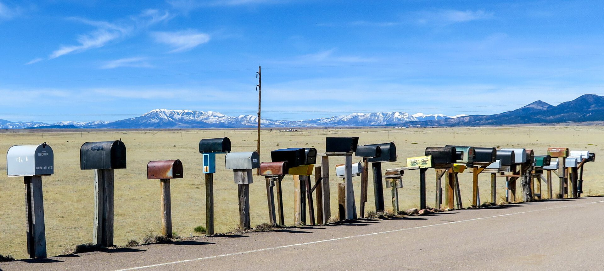 Country road with a line of mailboxes